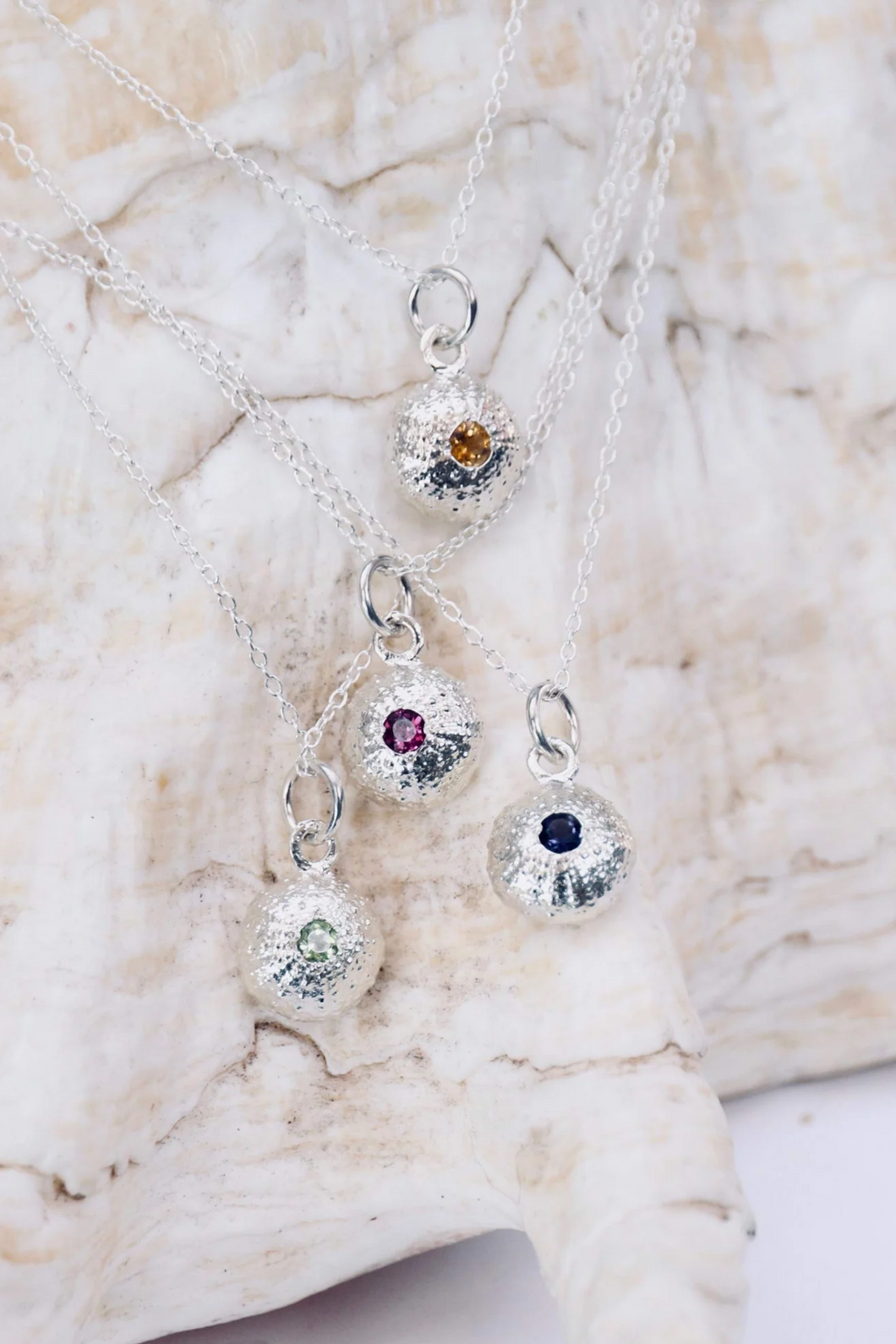 Birthstone Sea Urchin Necklace | Sterling Silver