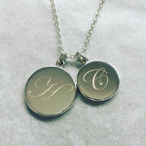 The Sophie - Sterling Silver Two Disc Pendant with Name/Initial and Print