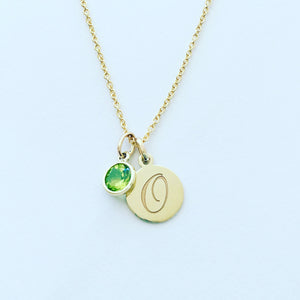 The Sally -  18mm Disc Pendant with Birthstone Charm